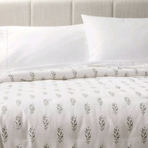 Full/Queen Lofty Cotton Slub Wood Block Floral Quilt White - Studio McGee